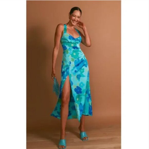 NWOT Show Me Your Mumu Mina Midi Dress | Size XL | Blue Piccadilly Floral - Picture 2 of 6